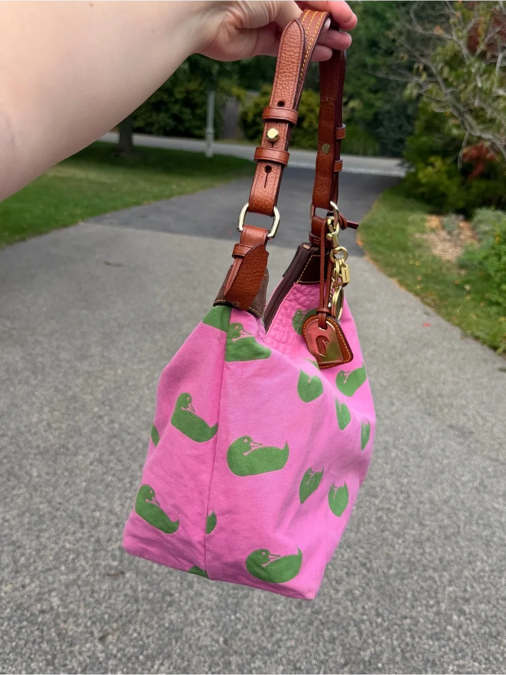 Y2K Dooney & Bourke Preppy Barbie Pink Hobo Shoulder Bag w Ducks & Charm